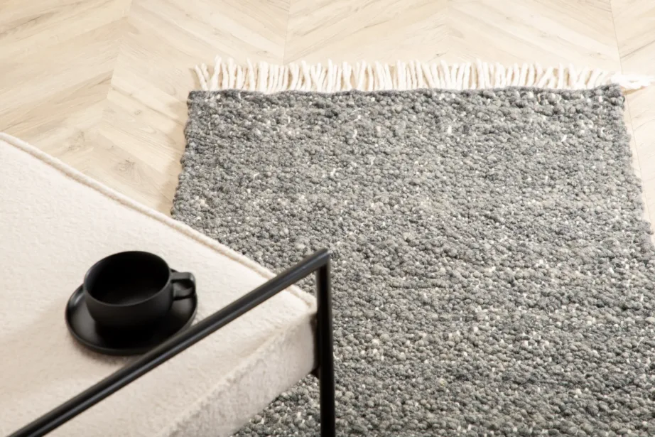 Käsitsi kootud hall villavaip Betina, narmastega, 80 × 250 cm, 15682-505 – 5