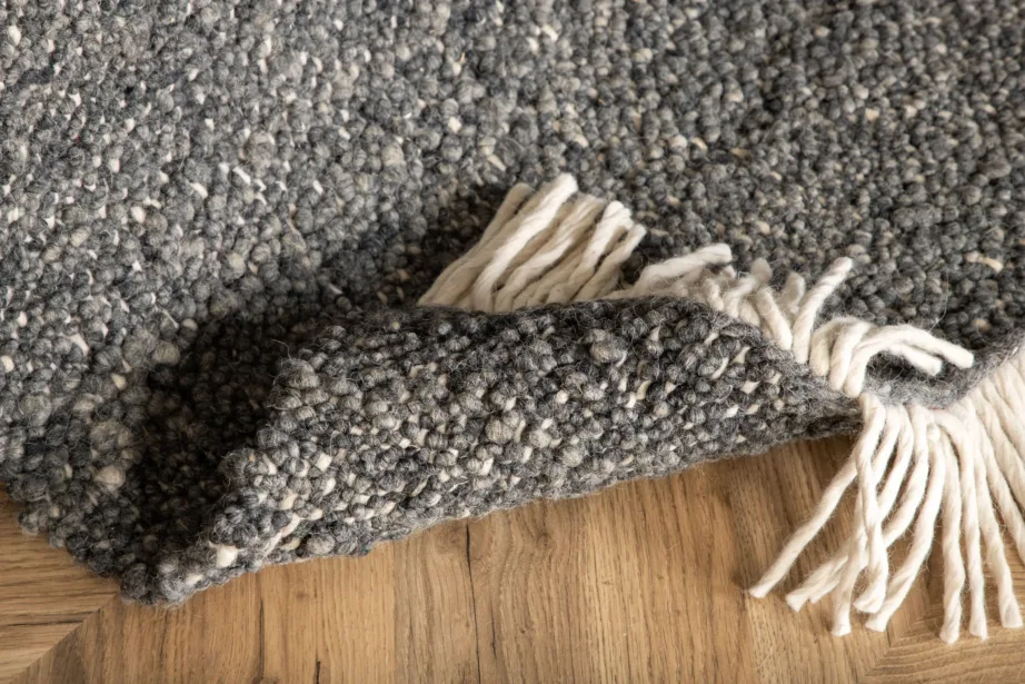 Käsitsi kootud hall villavaip Betina, narmastega, 80 × 250 cm, 15682-505 – 8