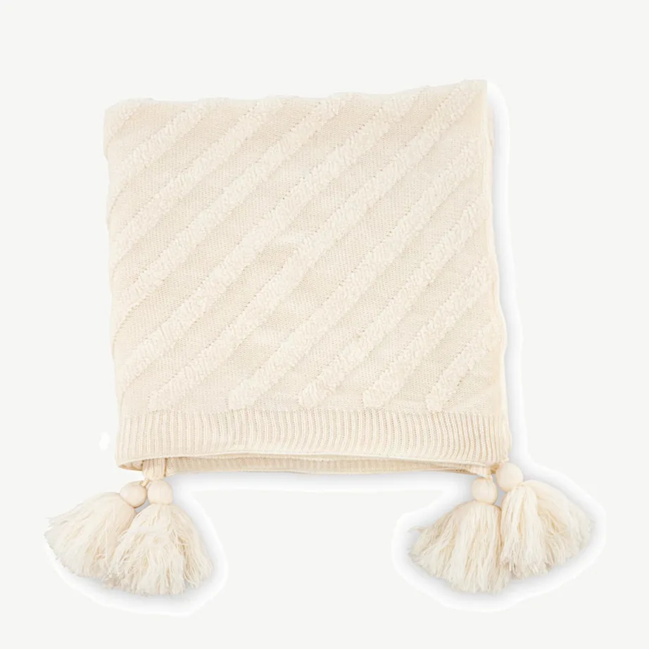 Murdvalge akrüülpleed Katlyn, tupsudega, 130 × 170 cm, 15941-201 – 2