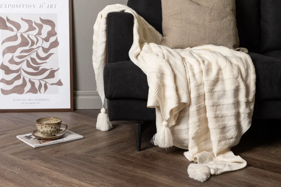 Murdvalge akrüülpleed Katlyn, tupsudega, 130 × 170 cm, 15941-201 – 8