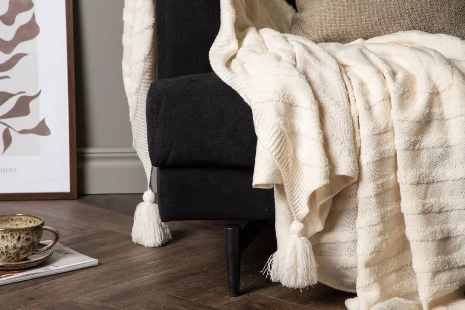 Murdvalge akrüülpleed Katlyn, tupsudega, 130 × 170 cm, 15941-201 – 9