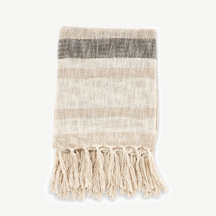 Triibuline Sandy pleed (slub-polüester, murdvalge-beež, 130 × 170 cm), 15948-213 – 2