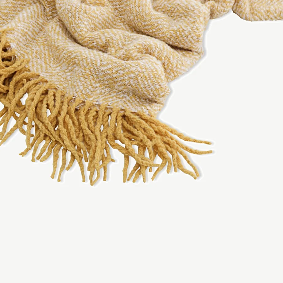 Kollase-valge kalasabamustriga polüesterpleed Toby, 130 × 170 cm, 15951-216 – 4