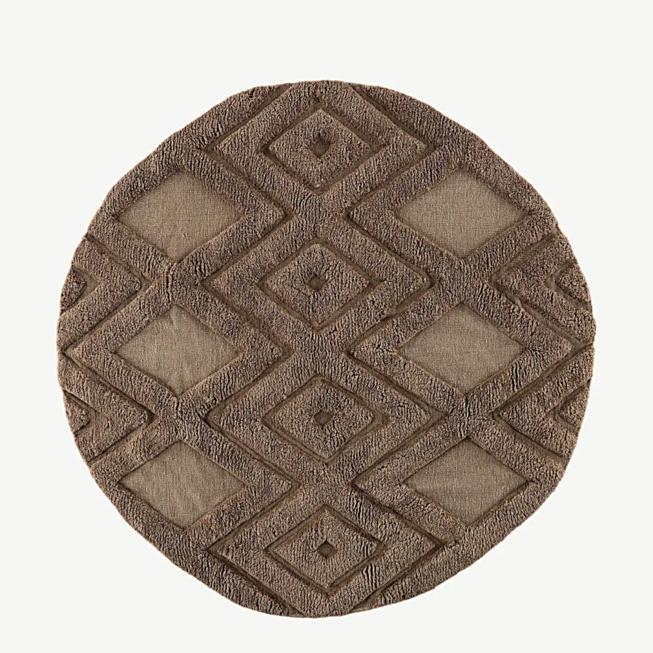 Ümmargune tumepruun villavaip Dahlia, struktuurse mustriga (Ø200 cm), 16000-530 – 2