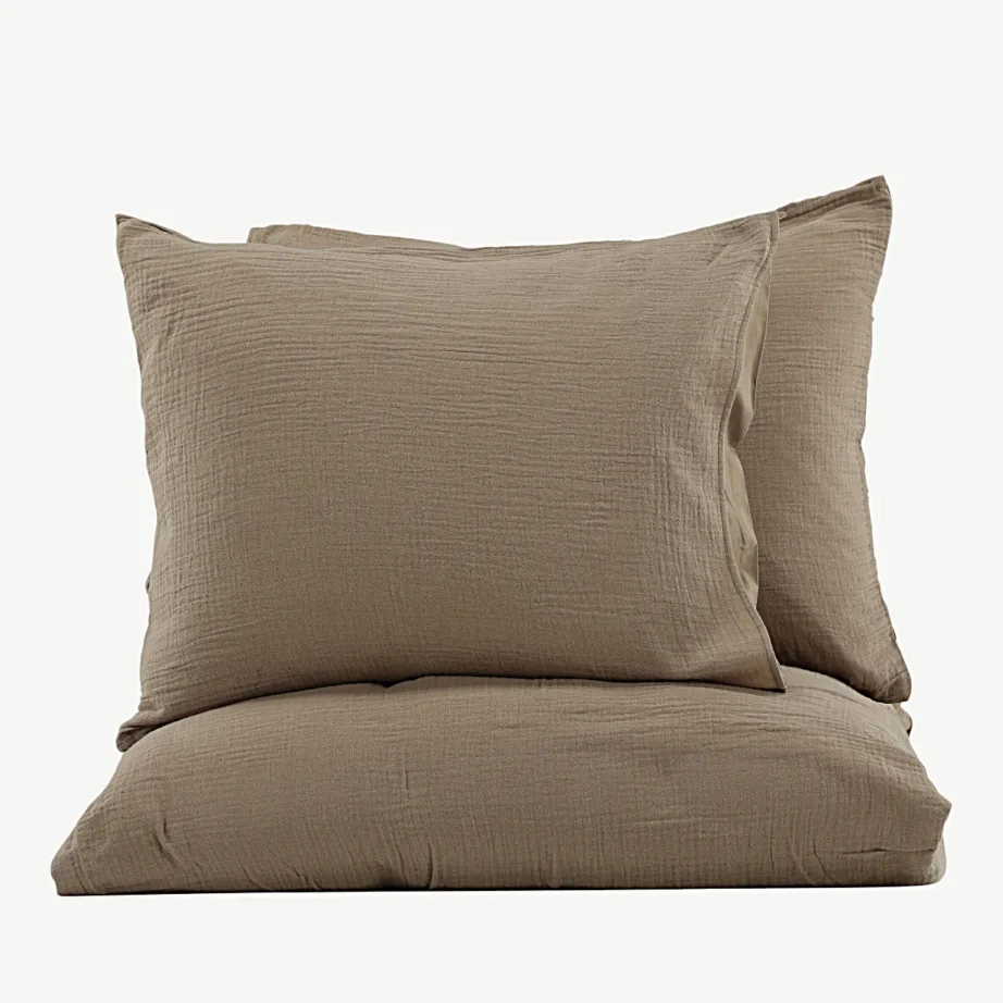 Krinkeldatud pruuni puuvilla voodipesukomplekt Mila, 240×220 cm, 16009-503 – 2