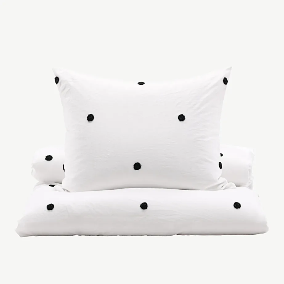Valge mikrokiust voodipesukomplekt mustade tupsudega Loke, 150×200 cm, 16011-501 – 2