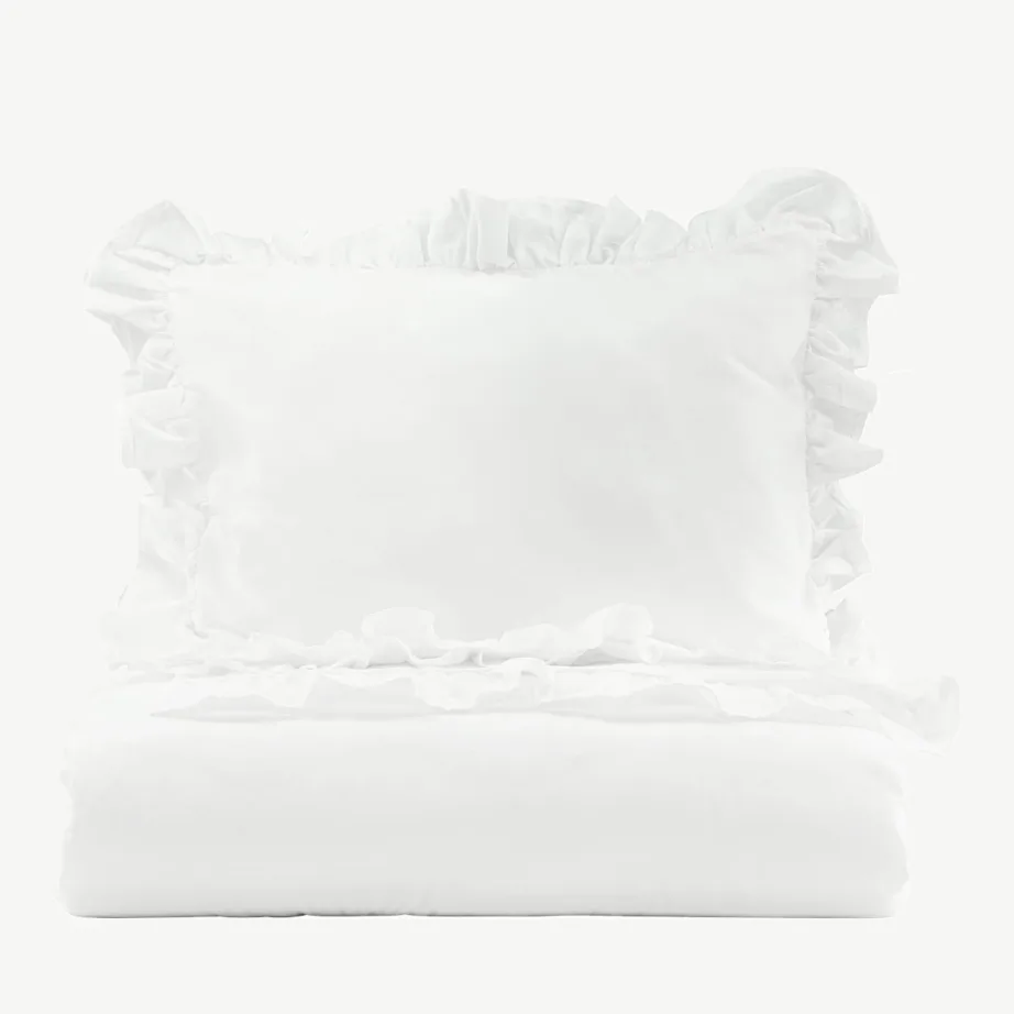 Valge puuvillane voodipesukomplekt volangidega Levi 150×200 cm, 16013-501
