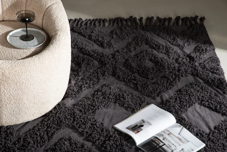 Käsitsi kootud tumehalli puuvillavaibaga Hilma, 300 × 200 cm, 16032-107 – 3