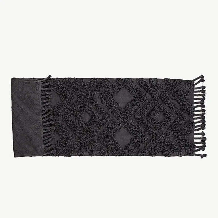 Tumehall puuvillavaip Hilma, tuftitud mustri ja narmastega (70 × 200 cm) - 16033-107