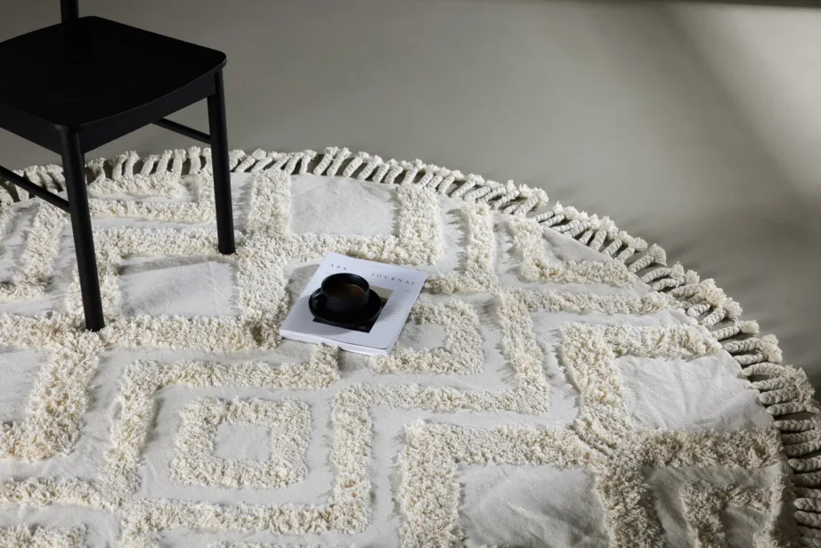 Ümmargune valge puuvillavaip Hilma, geomeetrilise mustriga, ø200 cm, 16034-101 – 4