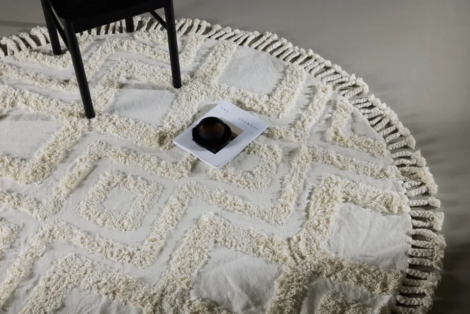 Ümmargune valge puuvillavaip Hilma, geomeetrilise mustriga, ø200 cm, 16034-101 – 9