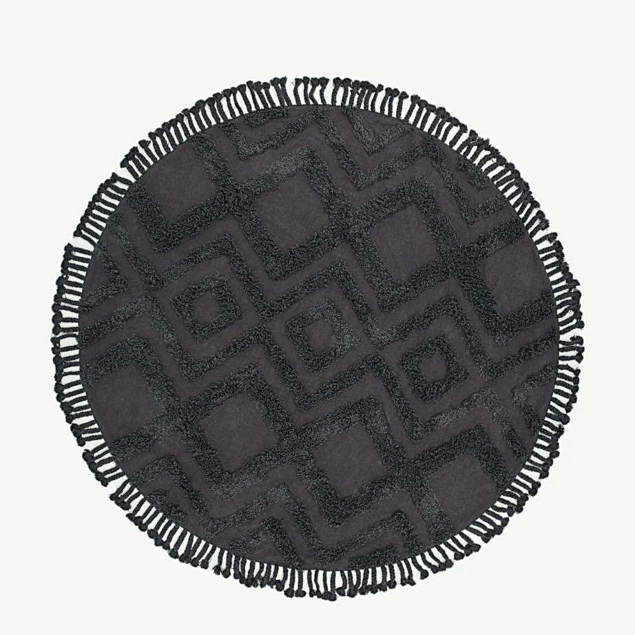 Ümmargune tumehall puuvillavaip Hilma, tuttmustriga (Ø 200 cm), 16034-107 – 2