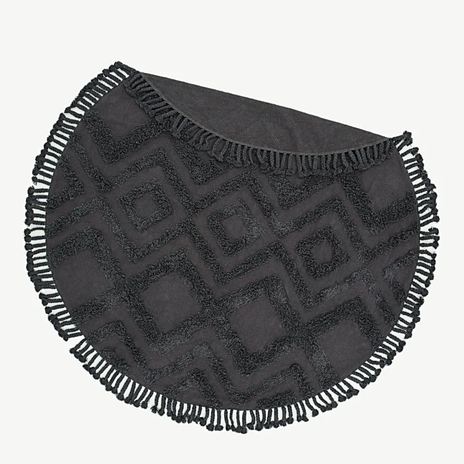 Ümmargune tumehall puuvillavaip Hilma, tuttmustriga (Ø 200 cm), 16034-107