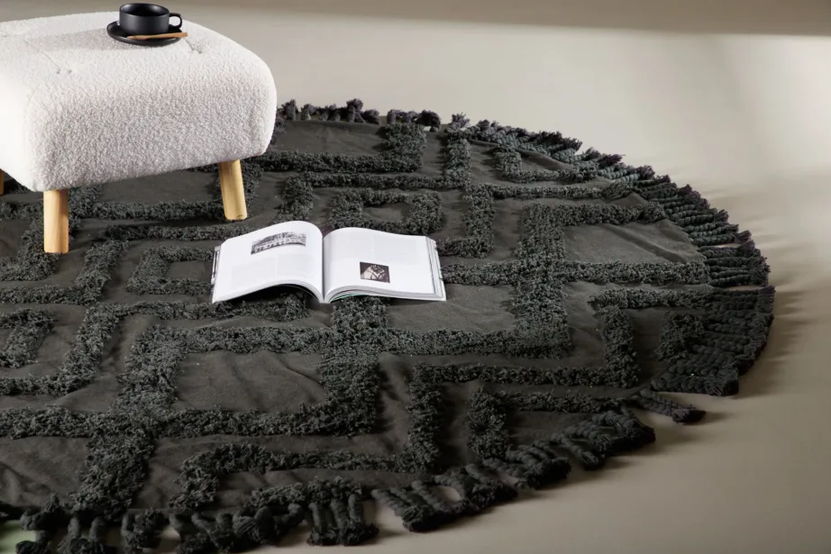 Ümmargune tumehall puuvillavaip Hilma, tuttmustriga (Ø 200 cm), 16034-107 – 5