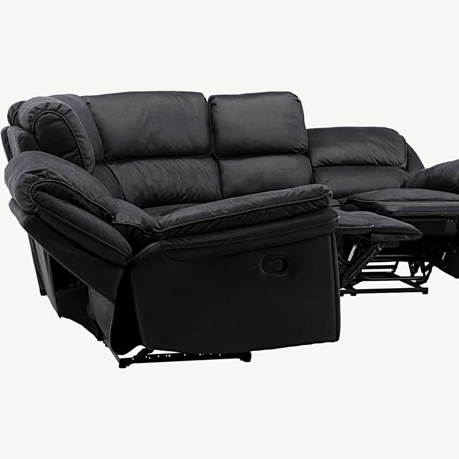 Mustast mikrofiibrist nurgadiivan-recliner Saranda, 338 cm, 16613-100 – 5