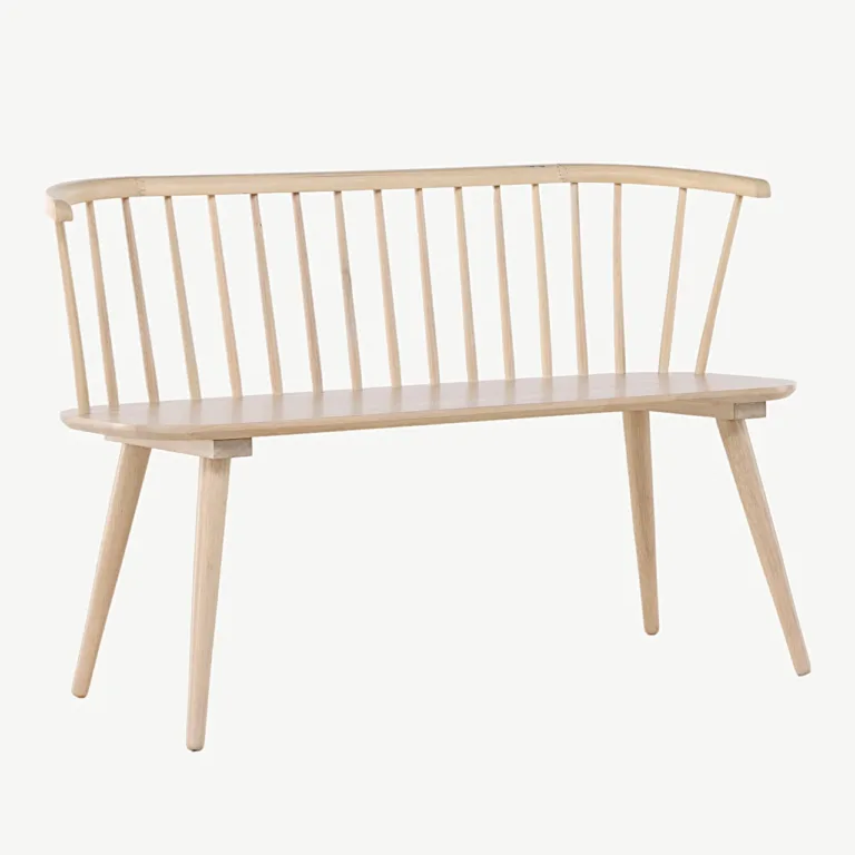 Valge peitsiga kummipuidust söögipink Bobby, 120 cm - 16803-300