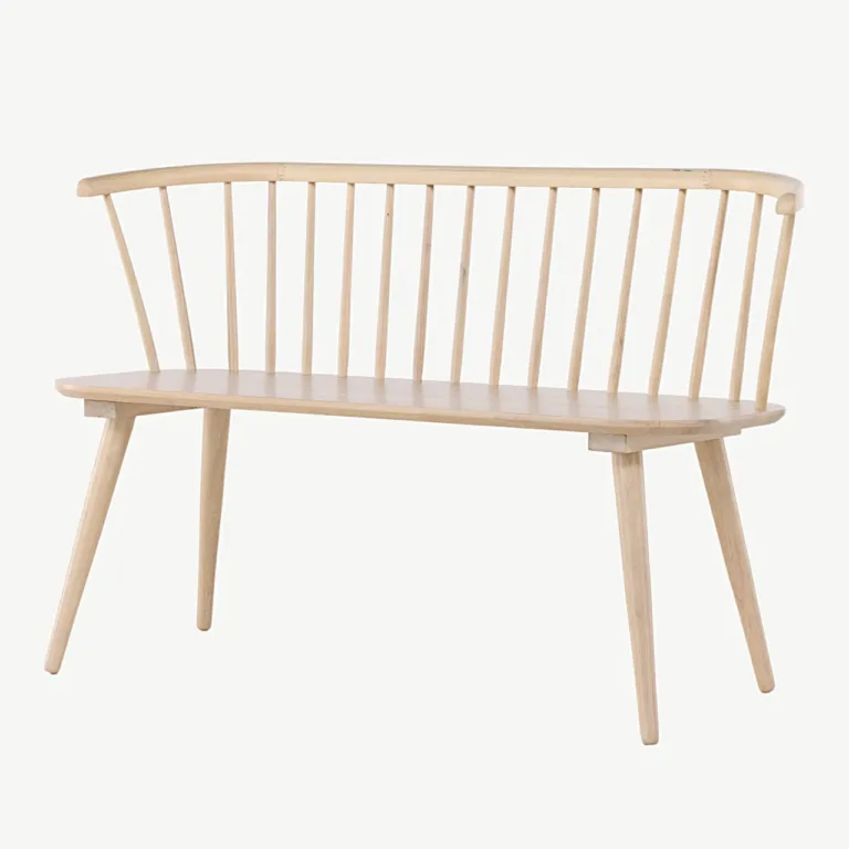 Valge peitsiga kummipuidust söögipink Bobby, 120 cm - 16803-300