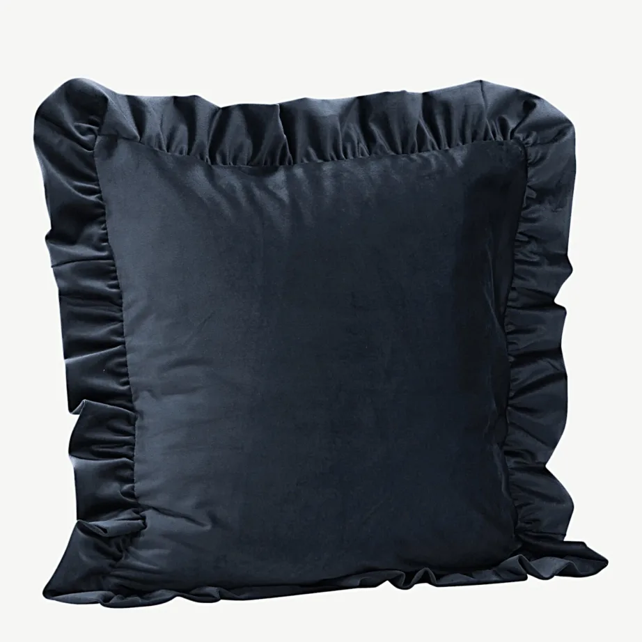 Tumesinine sametist dekoratiivpadjapüür volangservaga Hailey, 50×50 cm, 17006-507 – 3