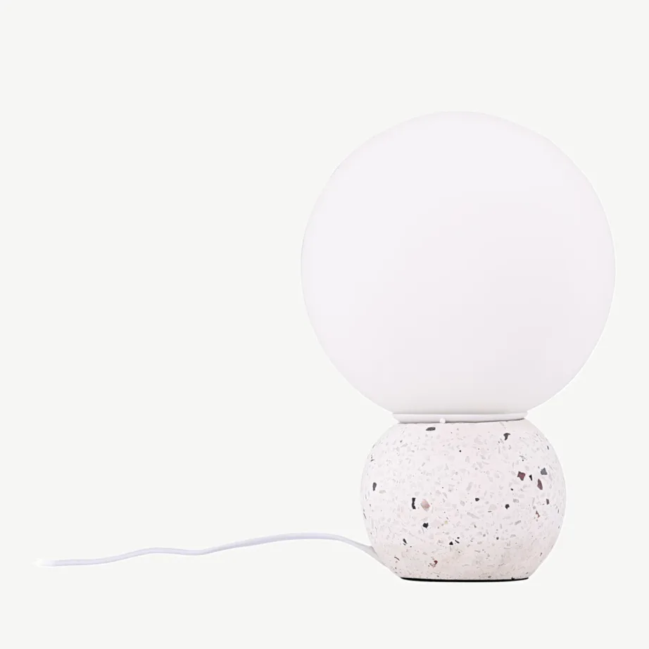 Valge terrazzo-jalusega laualamp Metz, valge klaaskuppel, 17012-006 – 2