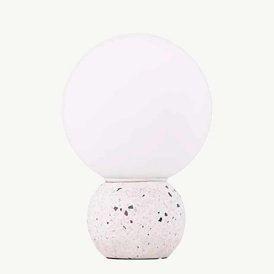 Valge terrazzo-jalusega laualamp Metz, valge klaaskuppel, 17012-006 – 5