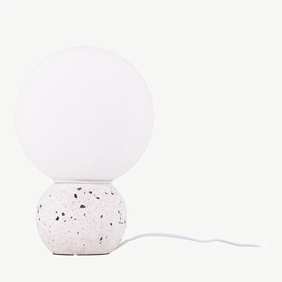 Valge terrazzo-jalusega laualamp Metz, valge klaaskuppel, 17012-006 – 7