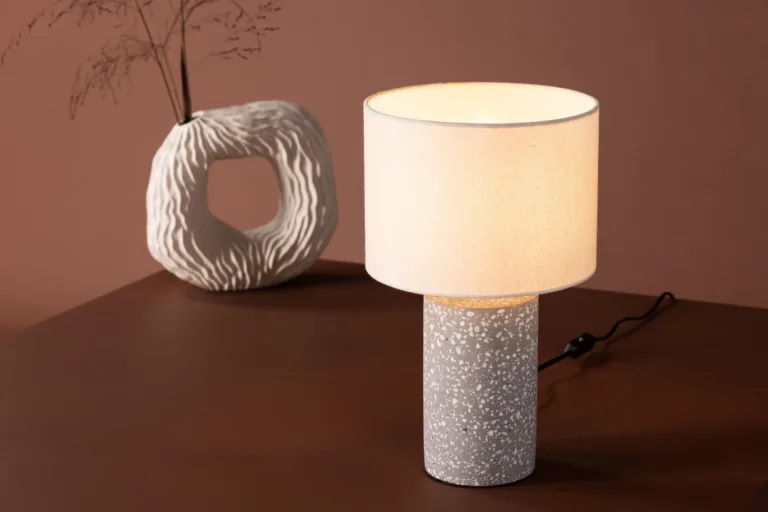 Laualamp Dijoni hallist terrazzo'st ja beeži kangasvarjuga - 17013-002