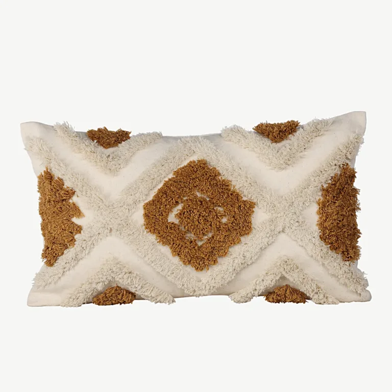 Tufting-tehnikas dekoratiivpadja kate Ada (valge-pruun, 50 × 30 cm) - 17065-503