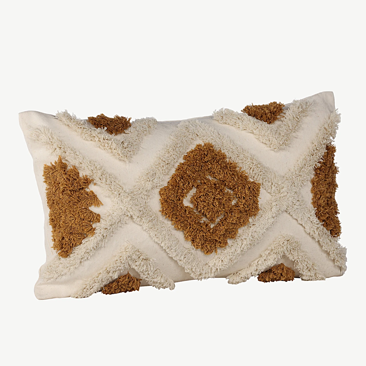 Tufting-tehnikas dekoratiivpadja kate Ada (valge-pruun, 50 × 30 cm) - 17065-503