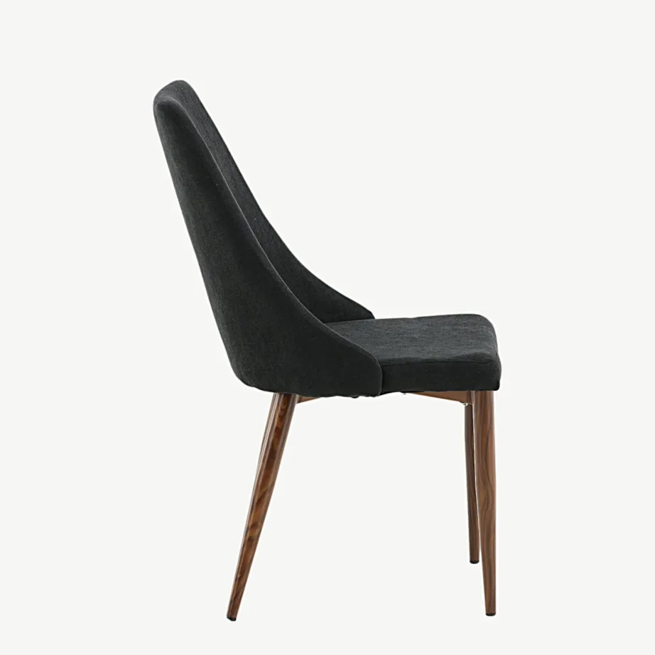 Polsterdatud söögitool Leone kõrge seljatoega, musta kangaga, terasjalad puidu imitatsiooniga, 17701-448 – 2