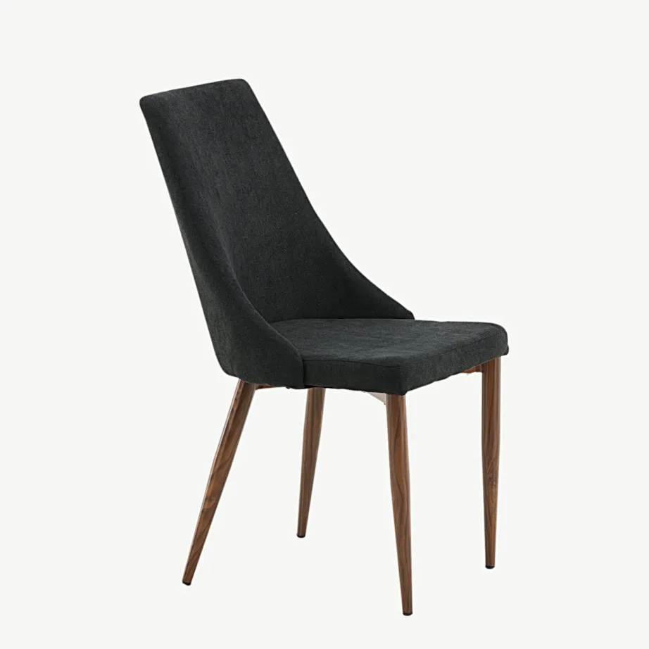 Polsterdatud söögitool Leone kõrge seljatoega, musta kangaga, terasjalad puidu imitatsiooniga, 17701-448 – 3