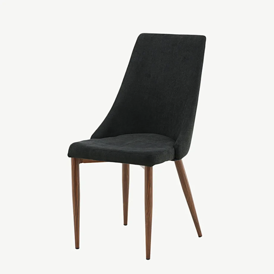 Polsterdatud söögitool Leone kõrge seljatoega, musta kangaga, terasjalad puidu imitatsiooniga, 17701-448 – 5