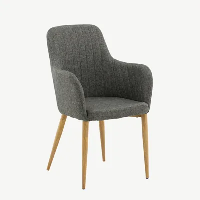Tugitooli stiilis tumehall polsterdatud söögitool Comfort, tamme tooni jalgadega - 17702-450