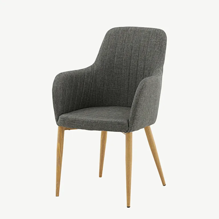 Tugitooli stiilis tumehall polsterdatud söögitool Comfort, tamme tooni jalgadega - 17702-450