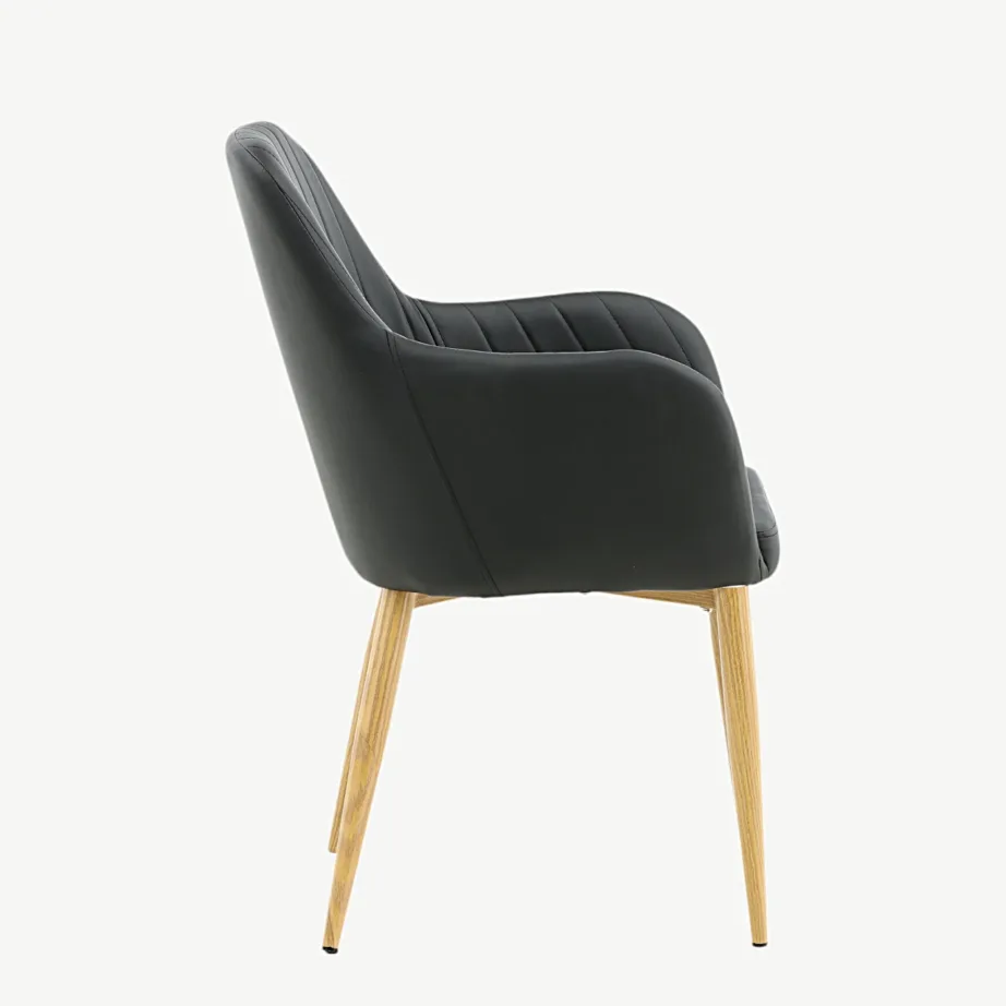 Comfort söögitool mustast kunstnahast, tammepuidu tooni metalljalgadega, 17702-458 – 2