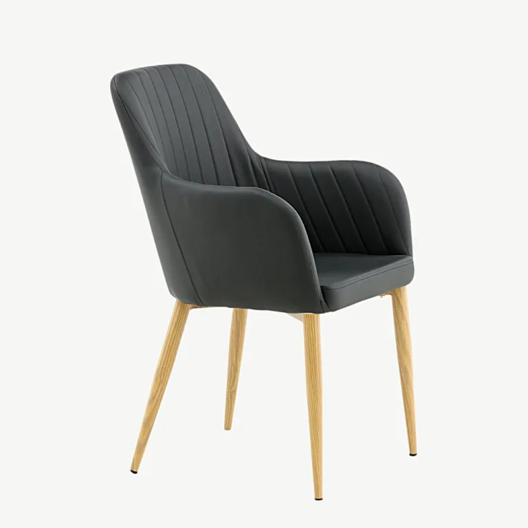 Comfort söögitool mustast kunstnahast, tammepuidu tooni metalljalgadega - 17702-458