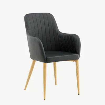 Comfort söögitool mustast kunstnahast, tammepuidu tooni metalljalgadega - 17702-458