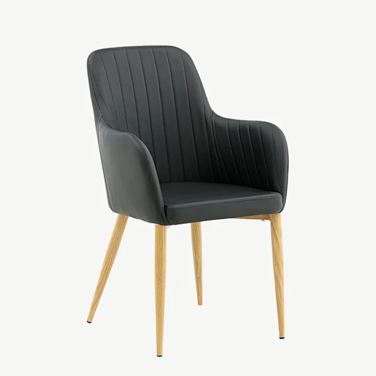 Comfort söögitool mustast kunstnahast, tammepuidu tooni metalljalgadega - 17702-458