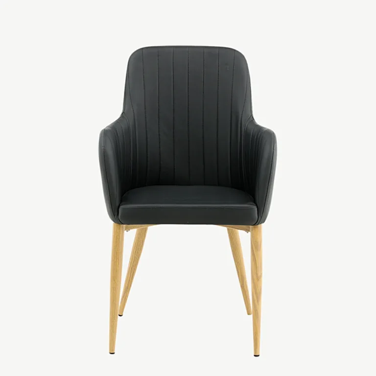 Comfort söögitool mustast kunstnahast, tammepuidu tooni metalljalgadega - 17702-458