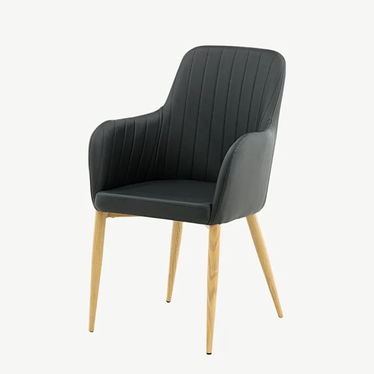 Comfort söögitool mustast kunstnahast, tammepuidu tooni metalljalgadega - 17702-458