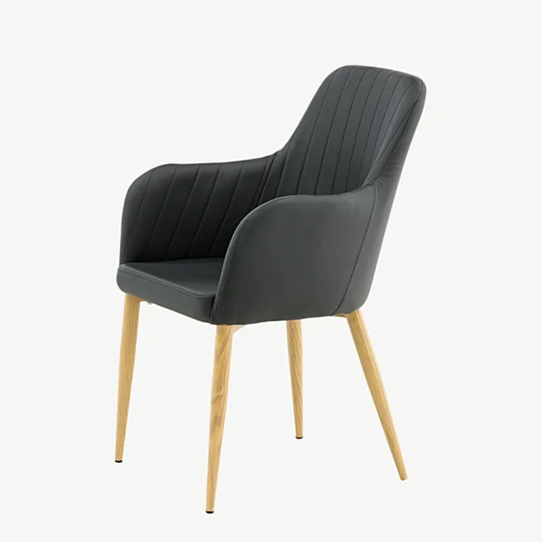 Comfort söögitool mustast kunstnahast, tammepuidu tooni metalljalgadega - 17702-458