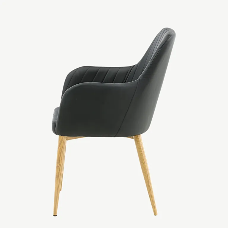 Comfort söögitool mustast kunstnahast, tammepuidu tooni metalljalgadega - 17702-458