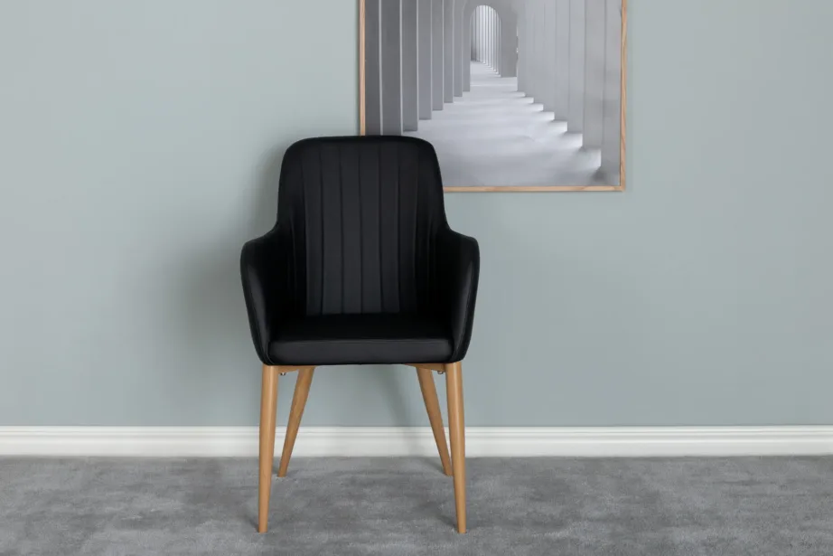 Comfort söögitool mustast kunstnahast, tammepuidu tooni metalljalgadega, 17702-458 – 8