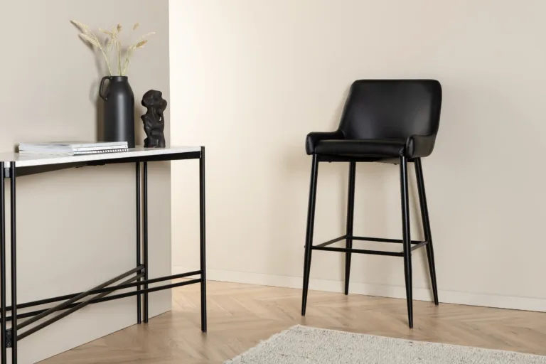 Must polsterdatud baaritool Plaza (PU, terasraam, istumiskõrgus 74 cm) - 17704-458