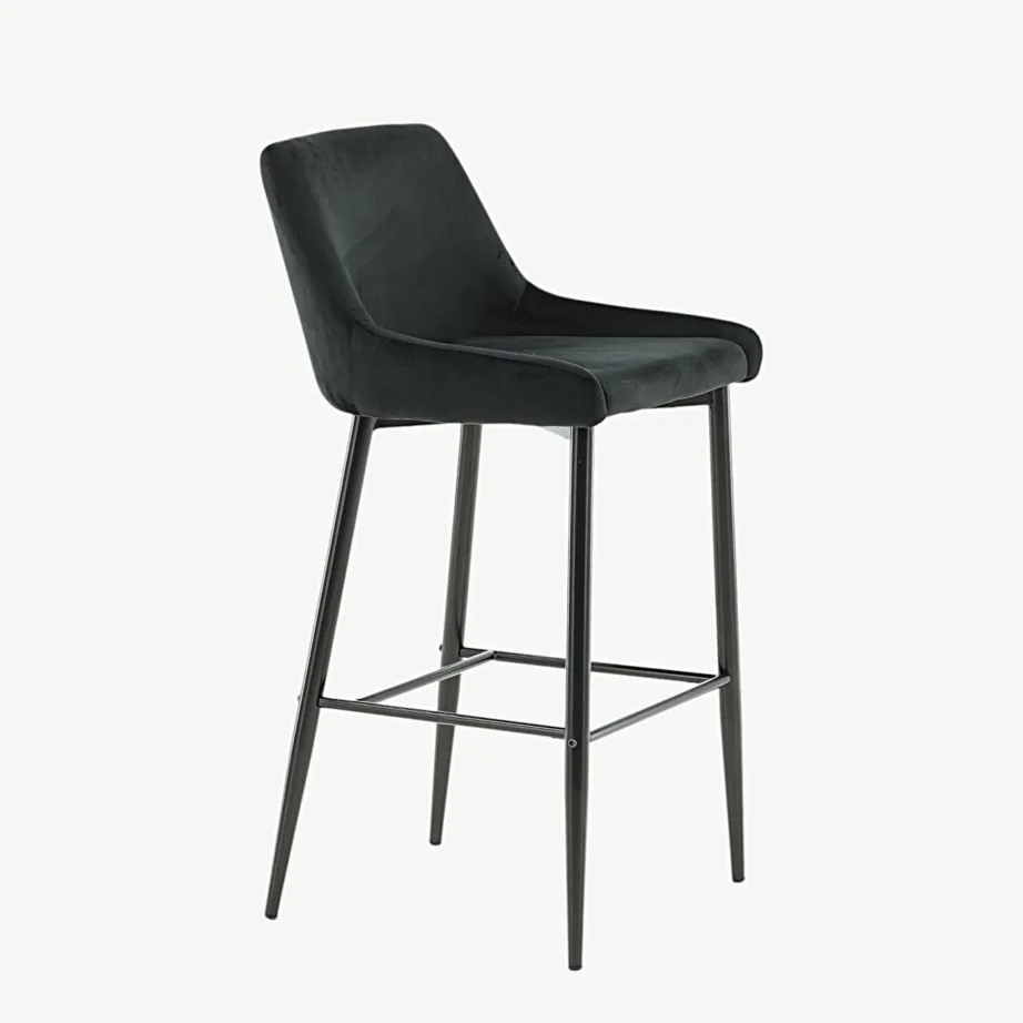 Plaza mustast sametist baaritool (pulbervärvitud terasjalad), 17704-888 – 3