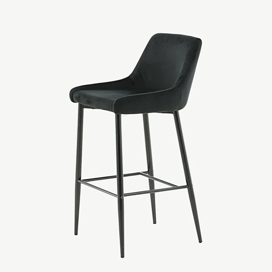 Plaza mustast sametist baaritool (pulbervärvitud terasjalad), 17704-888 – 6