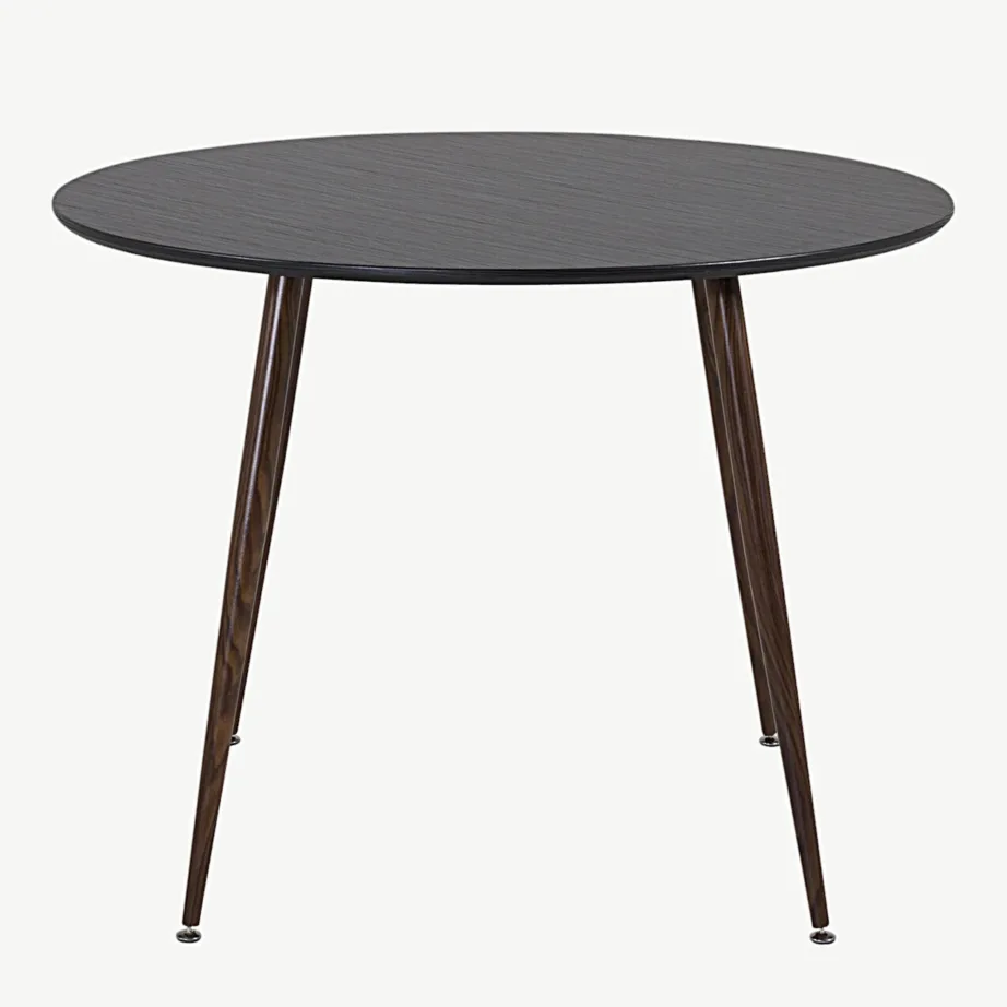 Plaza ümmargune söögilaud, must MDF, pähklipruunid terasjalad, ø100 cm, 17940-844 – 2