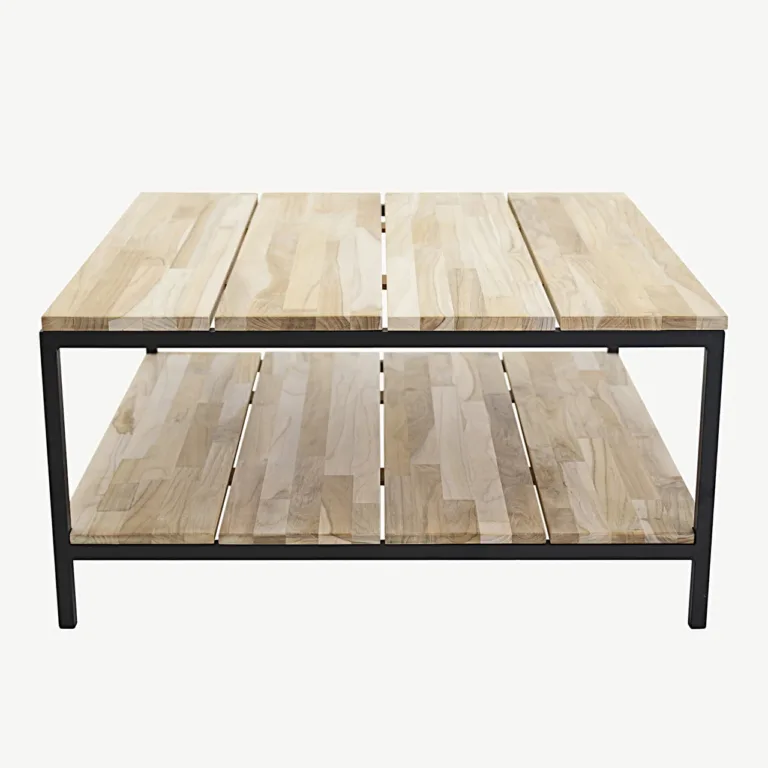 Tiigipuust ja terasraamiga diivanilaud Cirebon (80 × 80 cm) - 18003-679