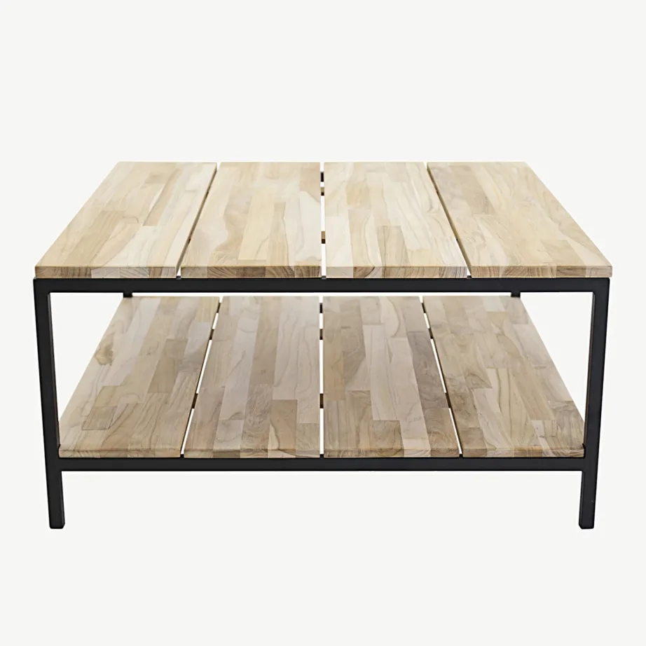 Tiigipuust ja terasraamiga diivanilaud Cirebon (80 × 80 cm), 18003-679 – 2