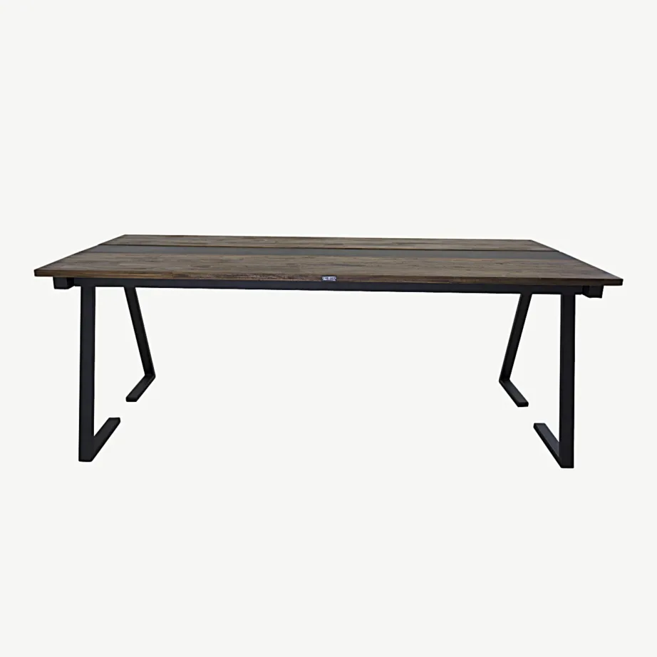 Jakarta tiigipuust söögilaud musta metallist detailiga, 200×90 cm, 18004-680 – 2