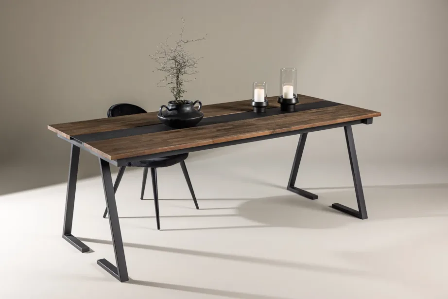 Jakarta tiigipuust söögilaud musta metallist detailiga, 200×90 cm, 18004-680 – 9